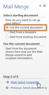 mail merge word 2013