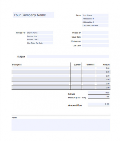 editable blank invoice estimate template in printable pdf format