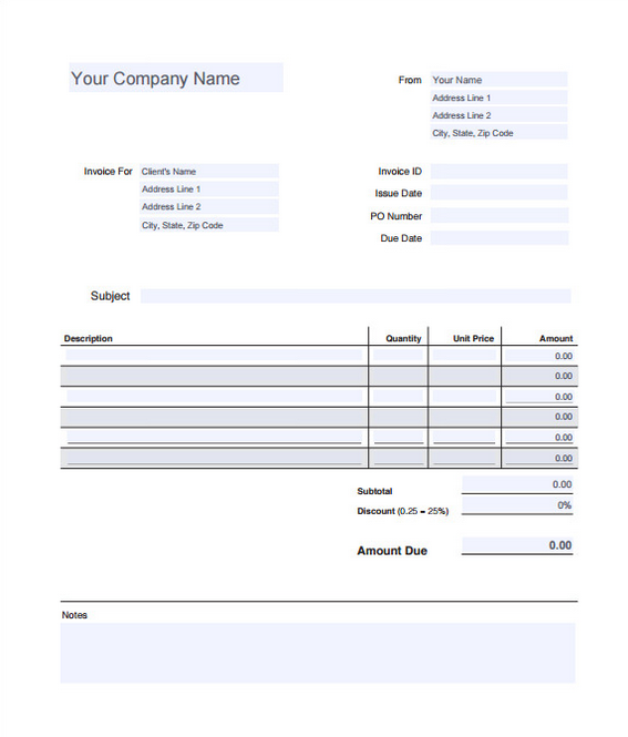 editable blank invoice estimate template in printable pdf