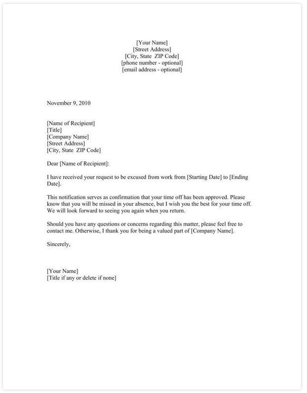 Vacation Request Letter Template