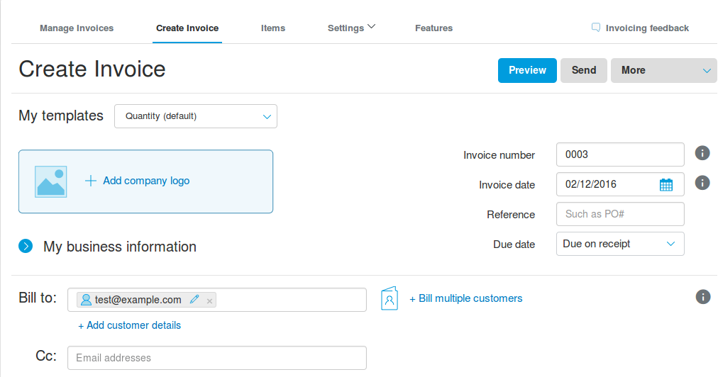 invoice configure customize billable