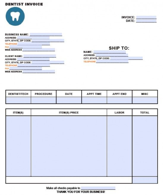 free dental invoice template