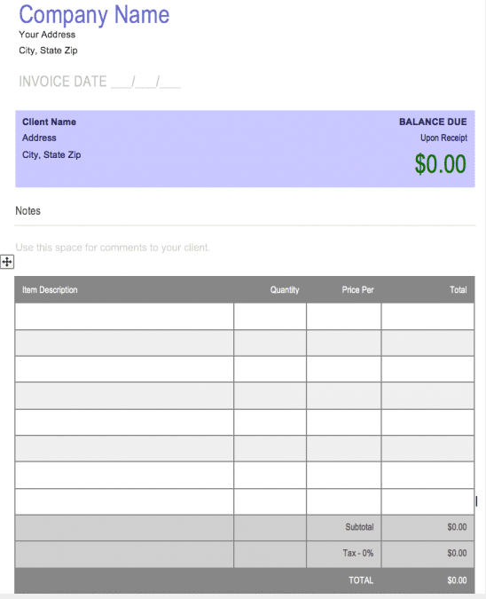 free generic form invoice template